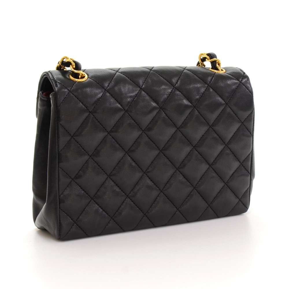 Chanel Vintage Chanel 7.5 inch Black Quilted Leather Shoulder Flap
