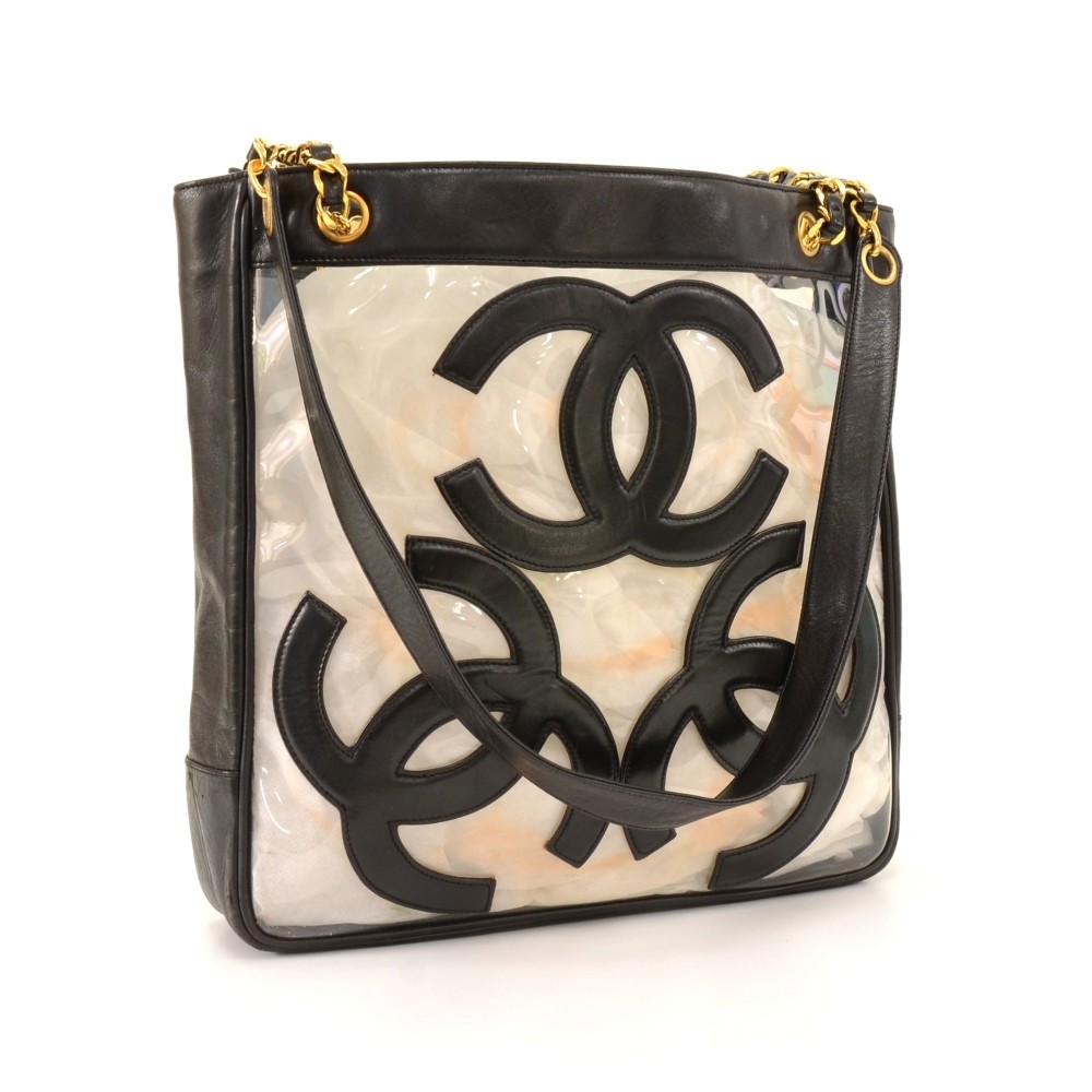 Chanel Triple CC Logo Clear Vinyl Tote at 1stDibs  chanel clear tote,  chanel triple cc tote, chanel clear vinyl tote