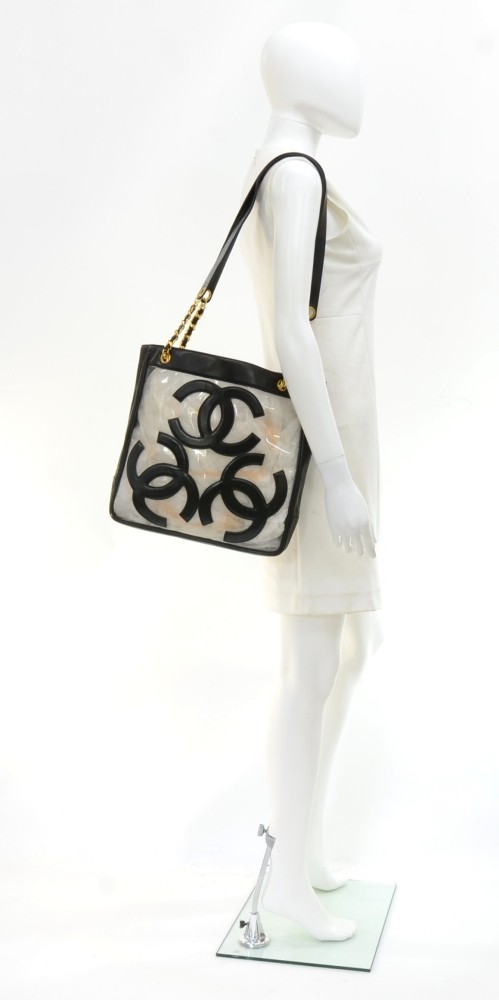 Chanel Triple CC Clear Vinyl and Leather Tote Bag – Angeles Vintage