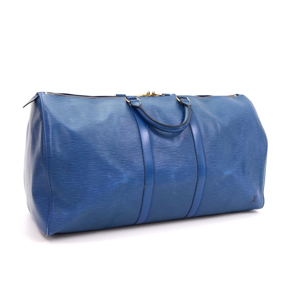 Louis Vuitton Blue Epi Leather Keepall 55 cm Duffle Bag Luggage