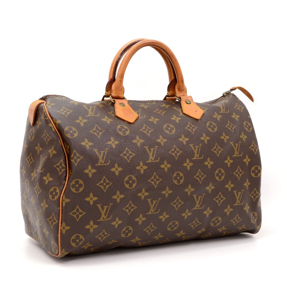 Louis Vuitton Speedy 35 Hand Bag Vintage 80s 90s Brown Leather LV Monogram