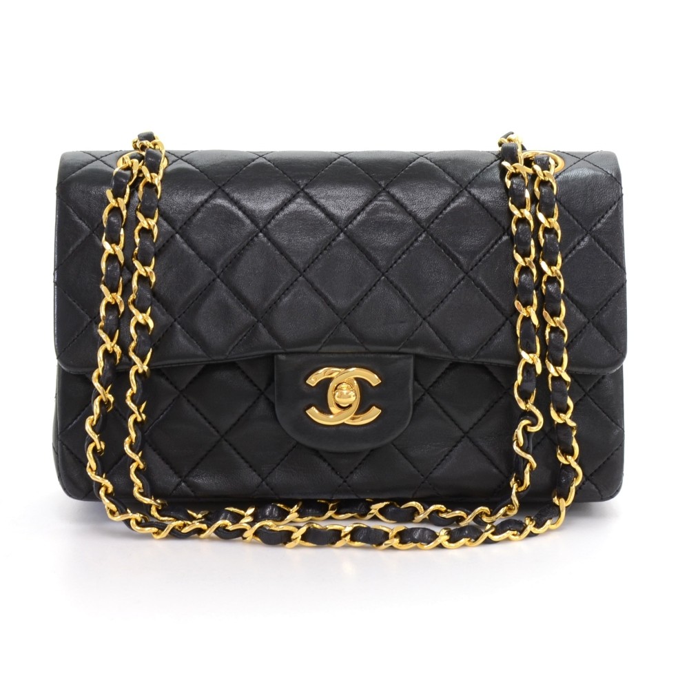 Vintage Chanel 2.55 Double Medium 9 Flap Black Quilted Leather Shoulder Bag
