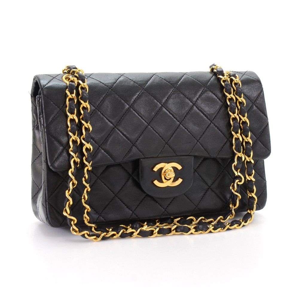 Vintage Chanel 2.55 Double Medium 9 Flap Black Quilted Leather Shoulder Bag