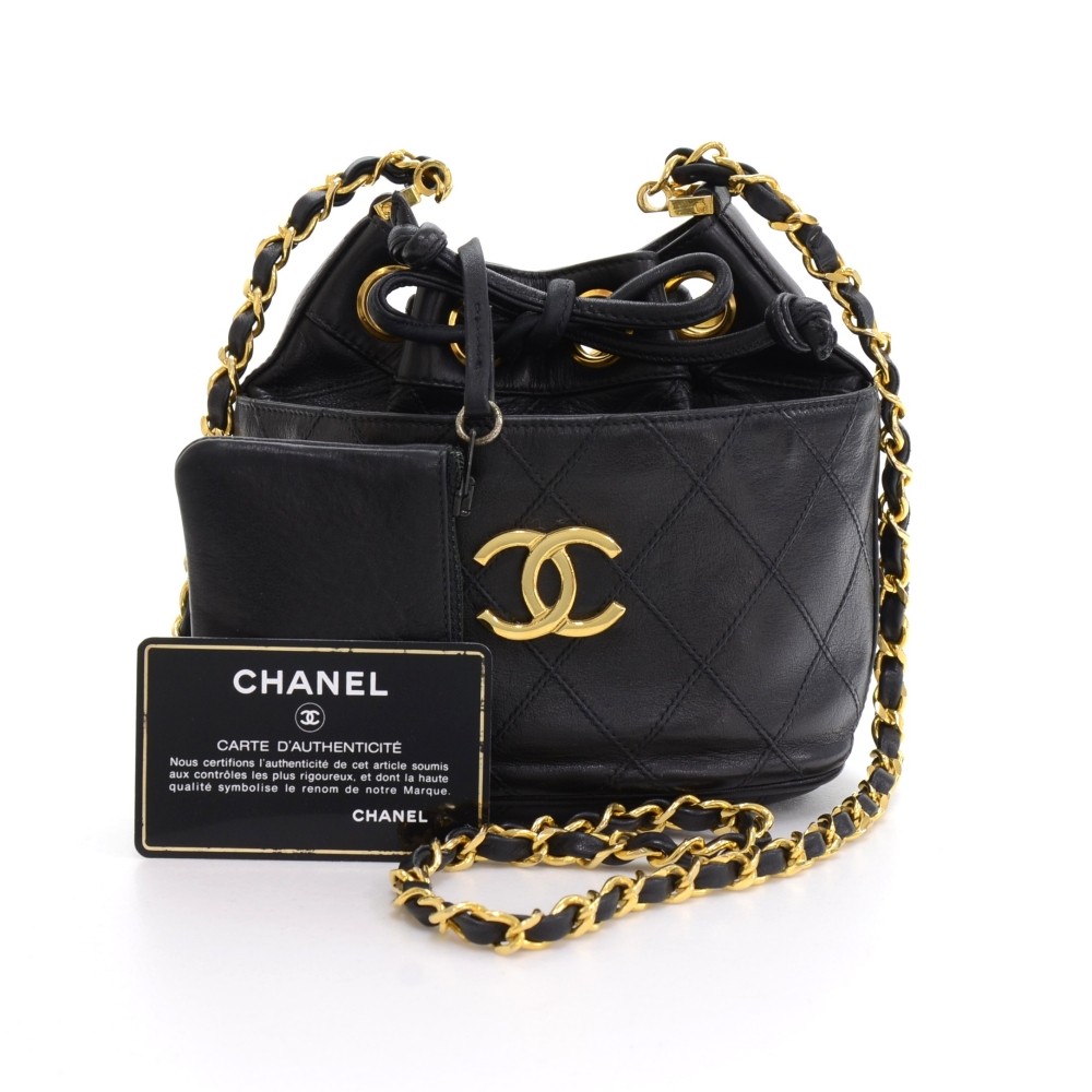 Chanel Vintage Black Quilted Bucket Bag For parts or not working