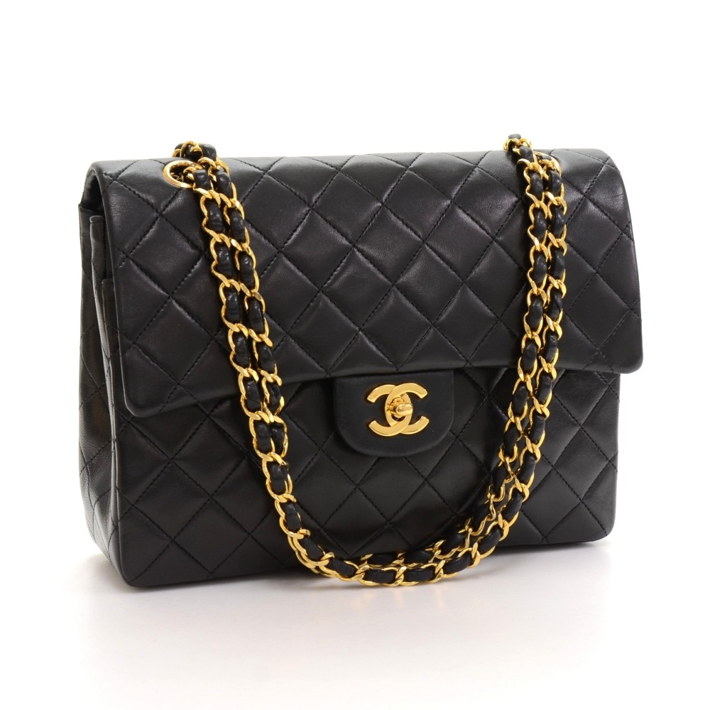 Chanel Vintage Chanel 2.55 10inch Tall Double Flap Black Quilted ...