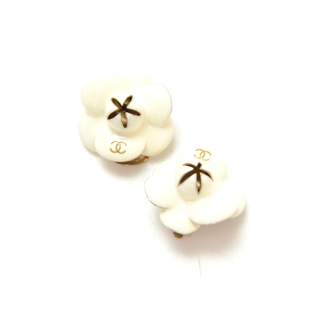 Chanel Chanel White Enamel Camelia Earrings CC