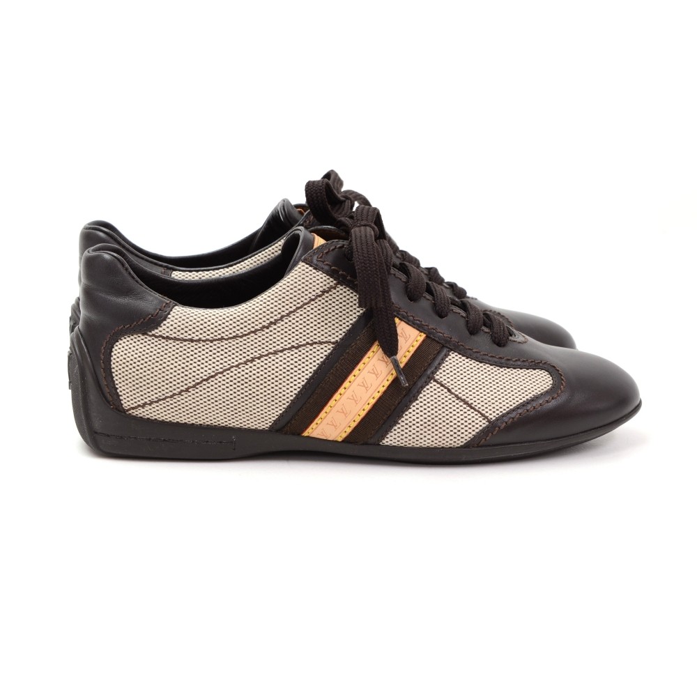 Louis Vuitton Beige Canvas Brown Leather Sneakers Shoes 
