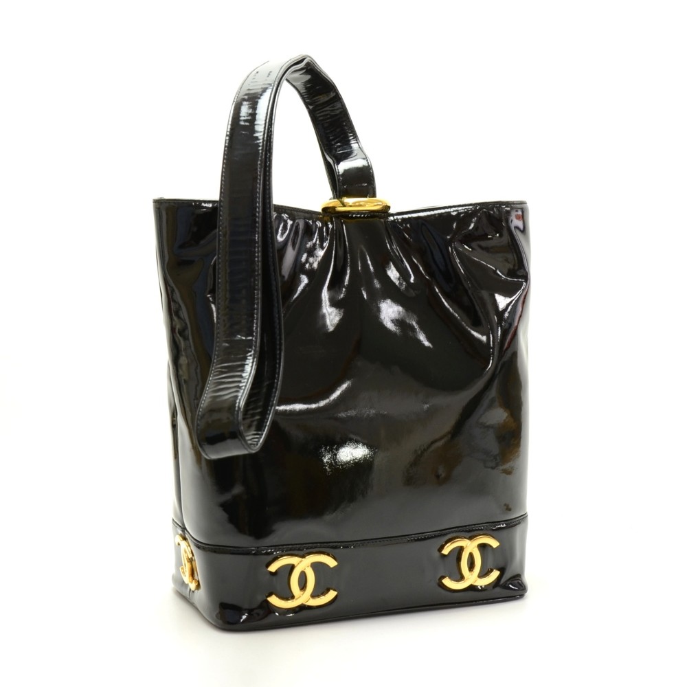 Chanel Black Quilted Patent Leather Tote Bag with Silver Hardware., Lot  #56286