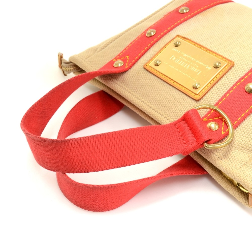 NEW LOUIS VUITTON LV Antigua PM Beige & Red Shoulder Crossbody Bag Gold  Hardware