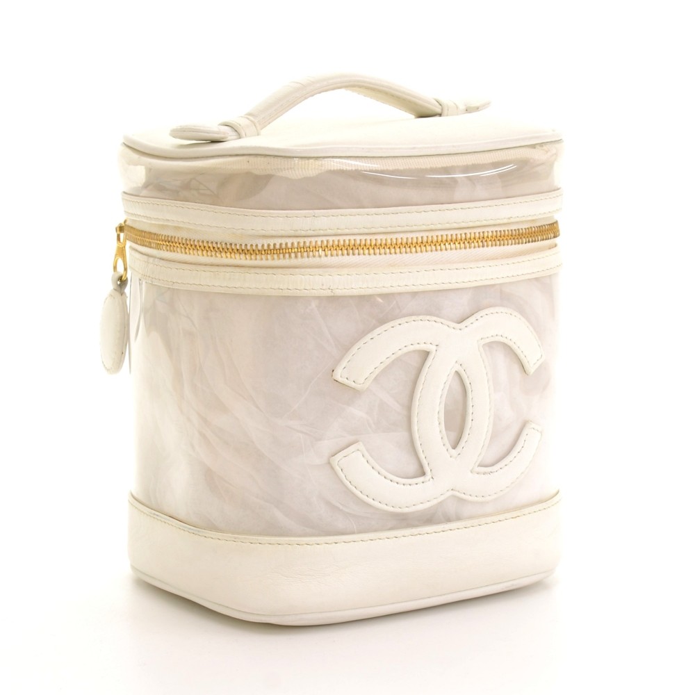 white chanel makeup bags cases