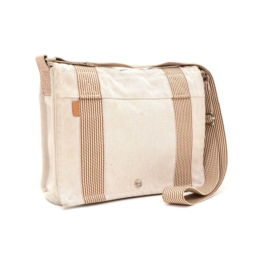 Hermes Fourre Besace PM Brown x Beige Canvas Tote Hand Bag