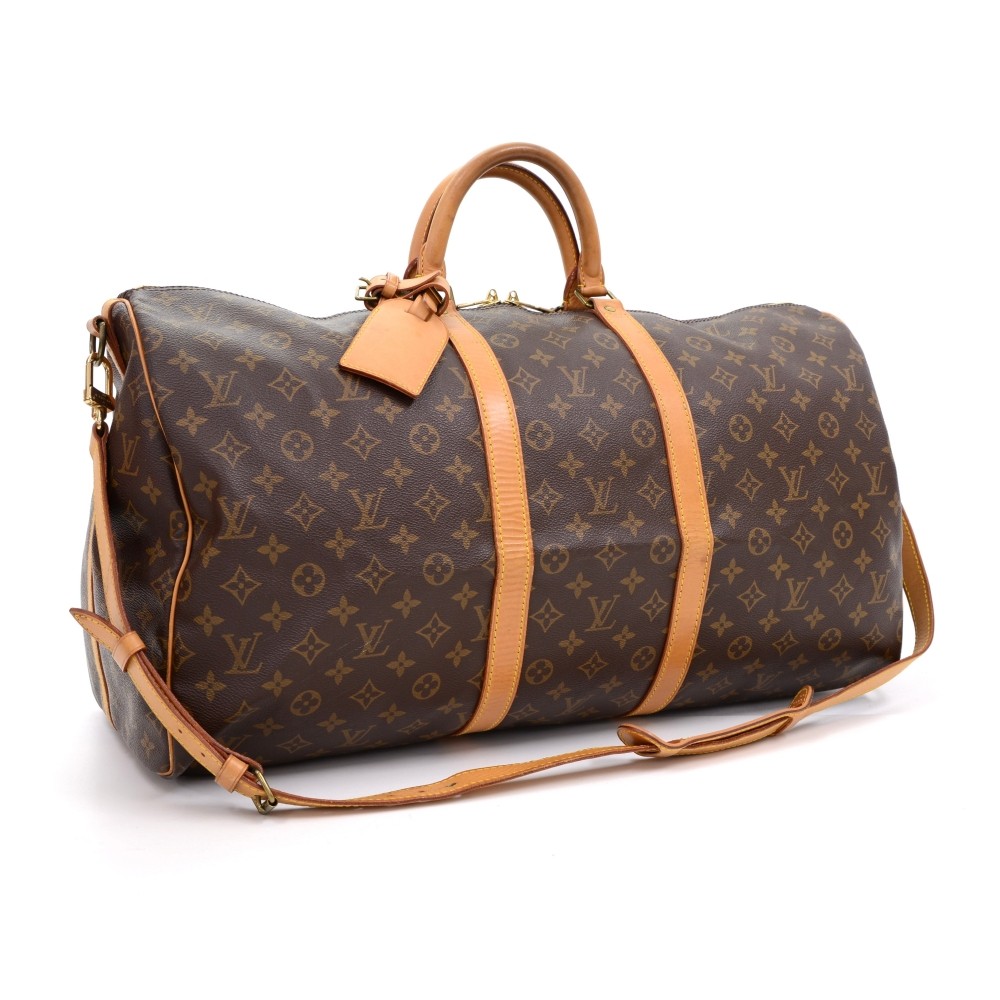 Louis Vuitton keepall 55 Monogram shoulder strap - VI8905 Brown Leather  ref.921508 - Joli Closet