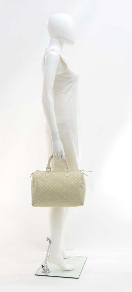 Louis Vuitton White Canvas Monogram Mini Lin Speedy 30 Handbag