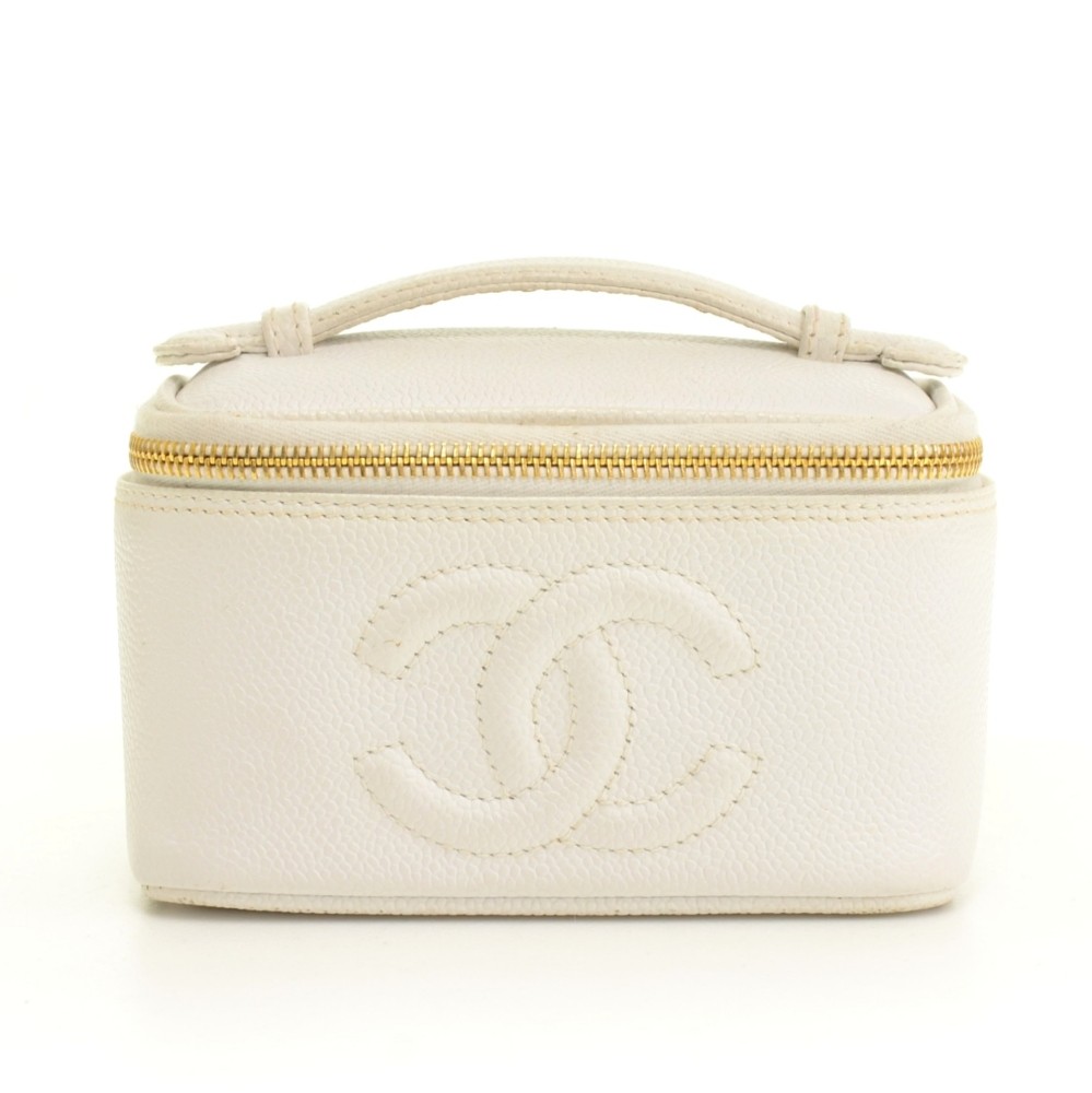 Chanel Chanel Caviar Leather White Vanity Cosmetic Bag