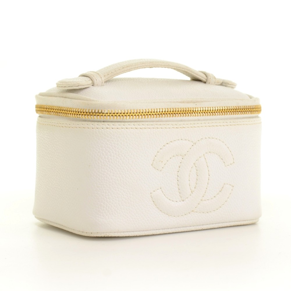 Chanel Chanel Caviar Leather White Vanity Cosmetic Bag