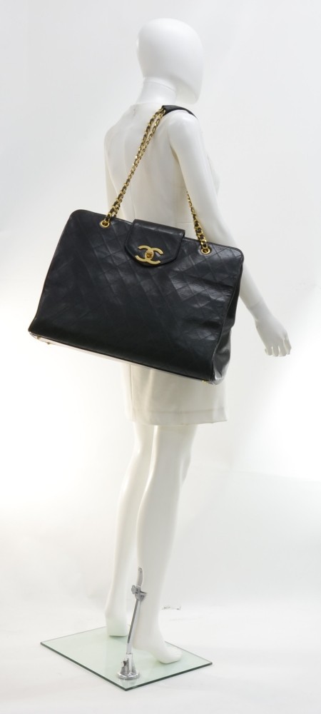 Chanel Vintage Chanel Supermodel XL Black Caviar Leather Shoulder