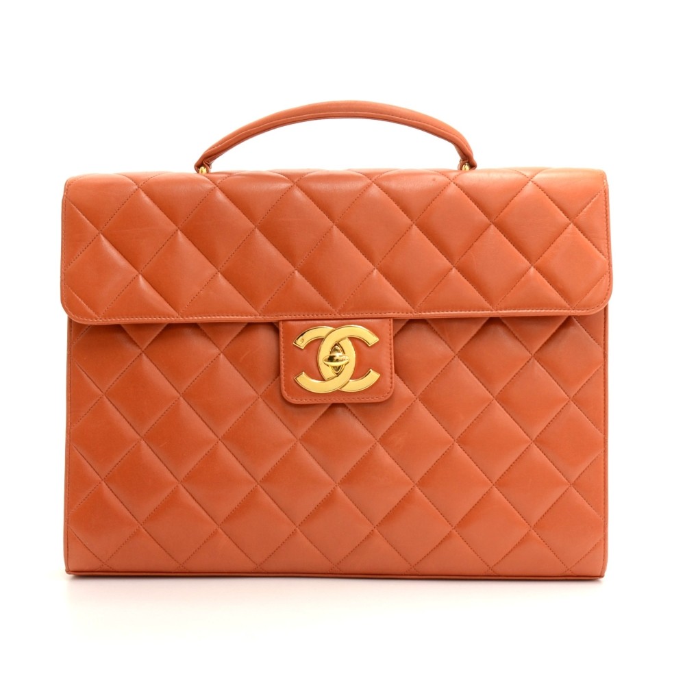 Chanel Chanel Dark Orange Quilted Leather Document Briefcase Hand Bag