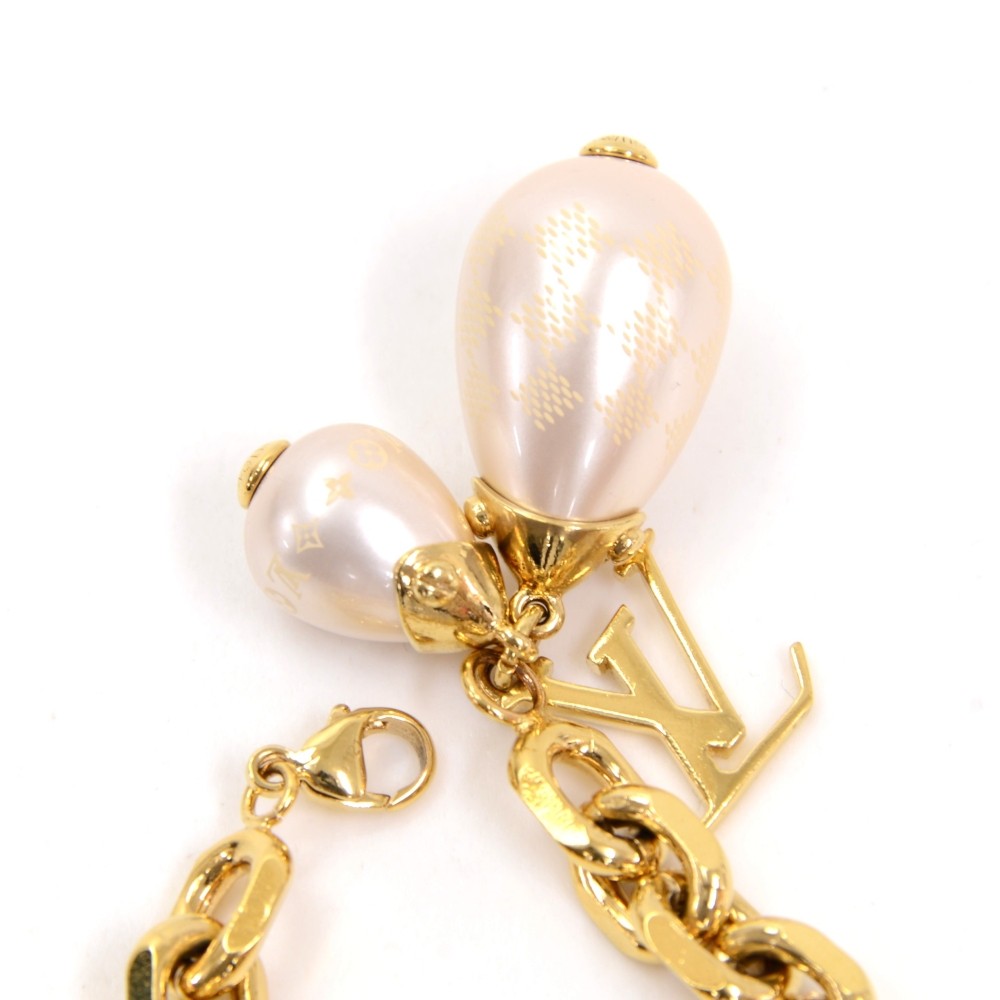 Louis Vuitton Faux Pearl Damier Monogram Charm Bracelet - Brass