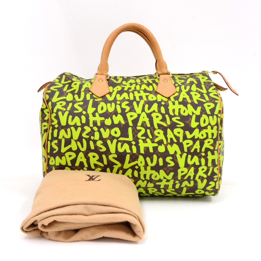 Louis Vuitton Neon Green Graffiti Classic Monogram Speedy 30 Bag., Lot  #56216