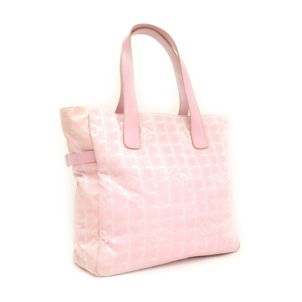 chanel pink tote canvas leather