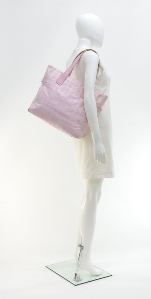 Chanel Travel Line Beige Jacquard Nylon Mini Boston Bag For Sale
