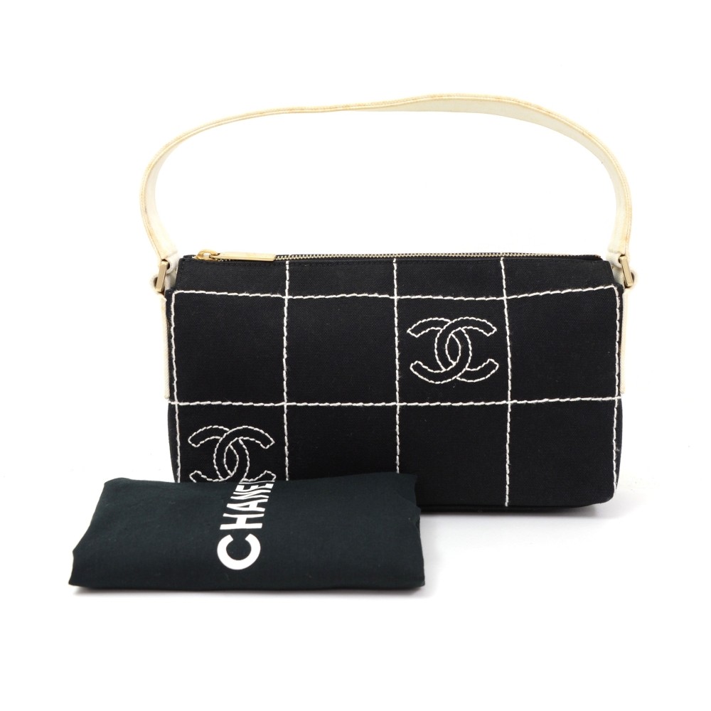 Chanel Chanel XL White x Black Cotton x Vinyl Tote Hand Bag