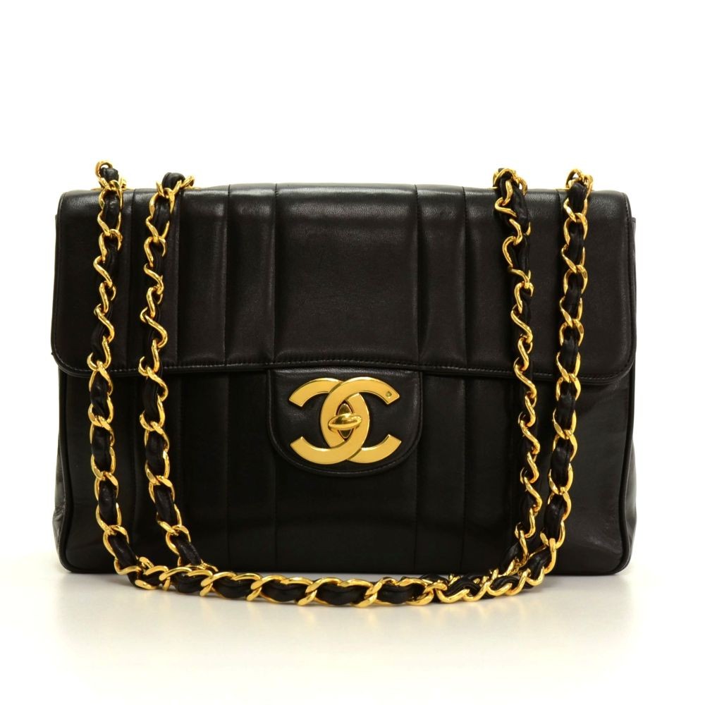 Chanel Chanel Jumbo Black Vertical Quilted Leather Shoulder Flap Bag