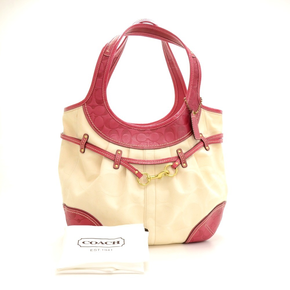 Coach Fuchsia/Red Leather Shopper Tote Coach