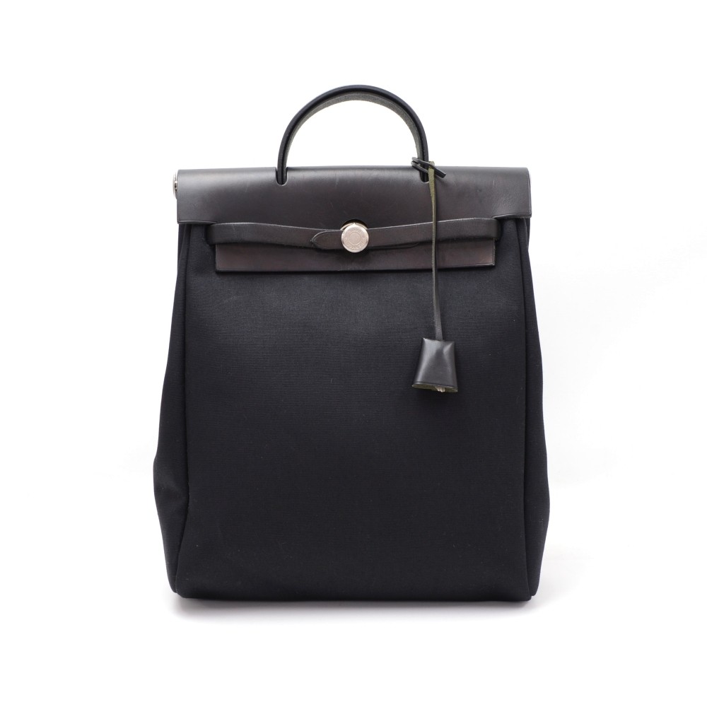 Hermes Hermes Herbag Ado 2 in 1 Black Canvas Leather Backpack Bag