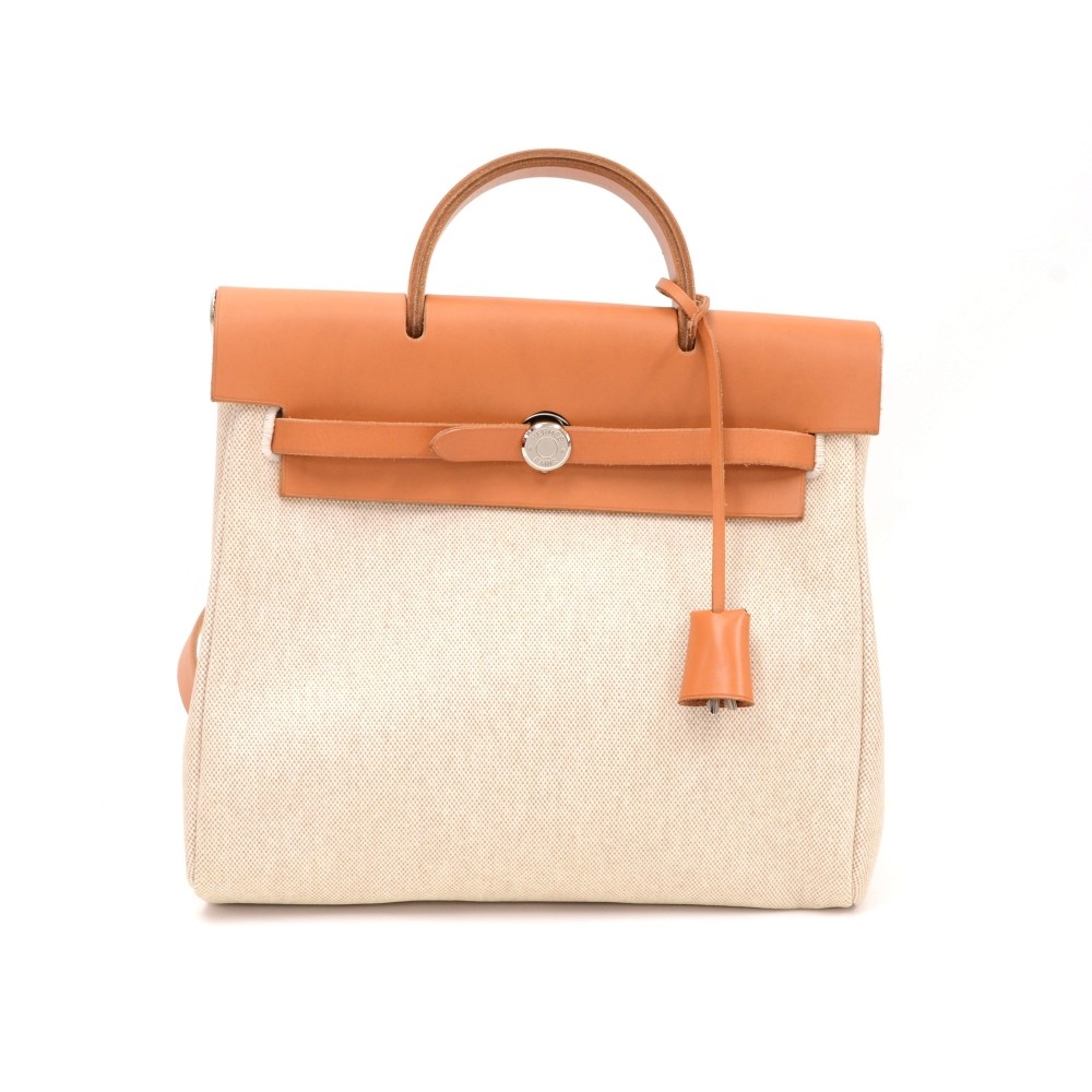 Hermes, Bags, Auth Hermes Herbag Ado Pm 2way Hand Bag Backpackbag Leather  Toilegm Beige