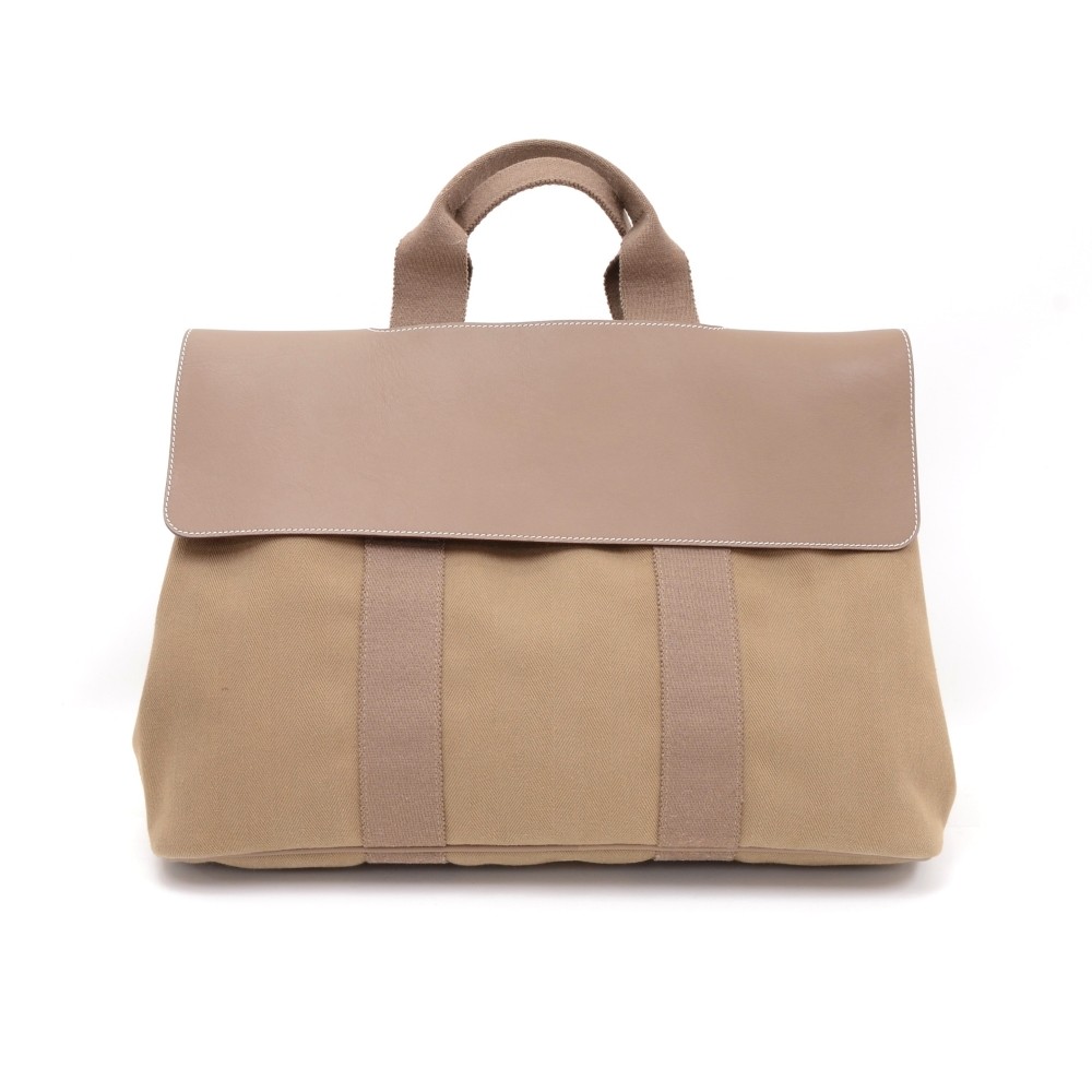 Hermes Hermes Valparaiso MM Brown Canvas x Leather Tote Hand Bag