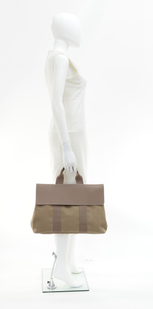 Hermes Valparaiso MM Cotton/Leather Navy Tote Bag Handbag @ 48