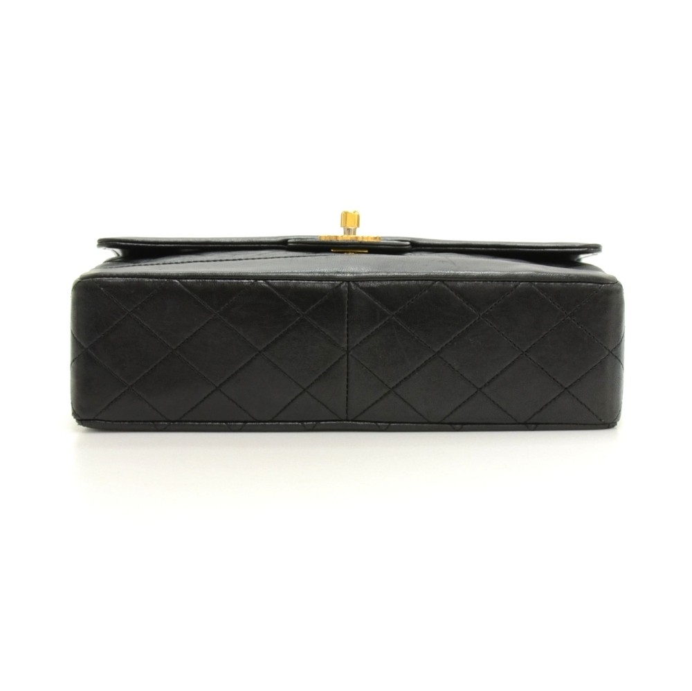 Chanel Vintage Chanel 9 Flap Black Quilted Leather Shoulder Bag +