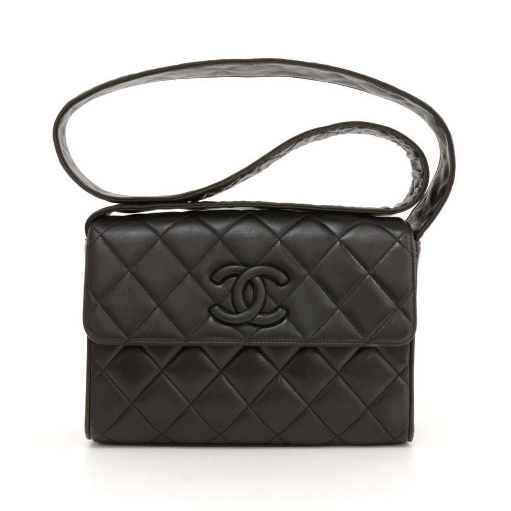 Chanel Vintage Chanel 9 Flap Black Quilted Leather Shoulder Bag