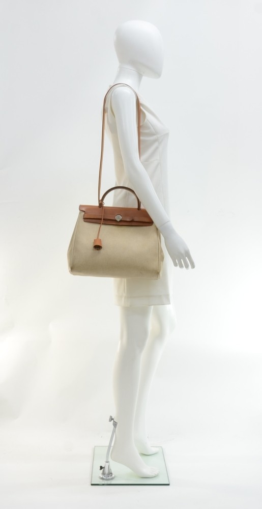 Hermès Herbag Beige Canvas Shoulder Bag (Pre-Owned)