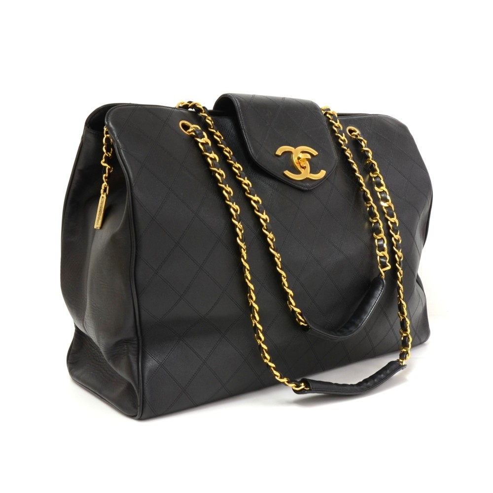Chanel Vintage Black Weekender Supermodel XL Shopper Tote Bag 24k GHW –  Boutique Patina