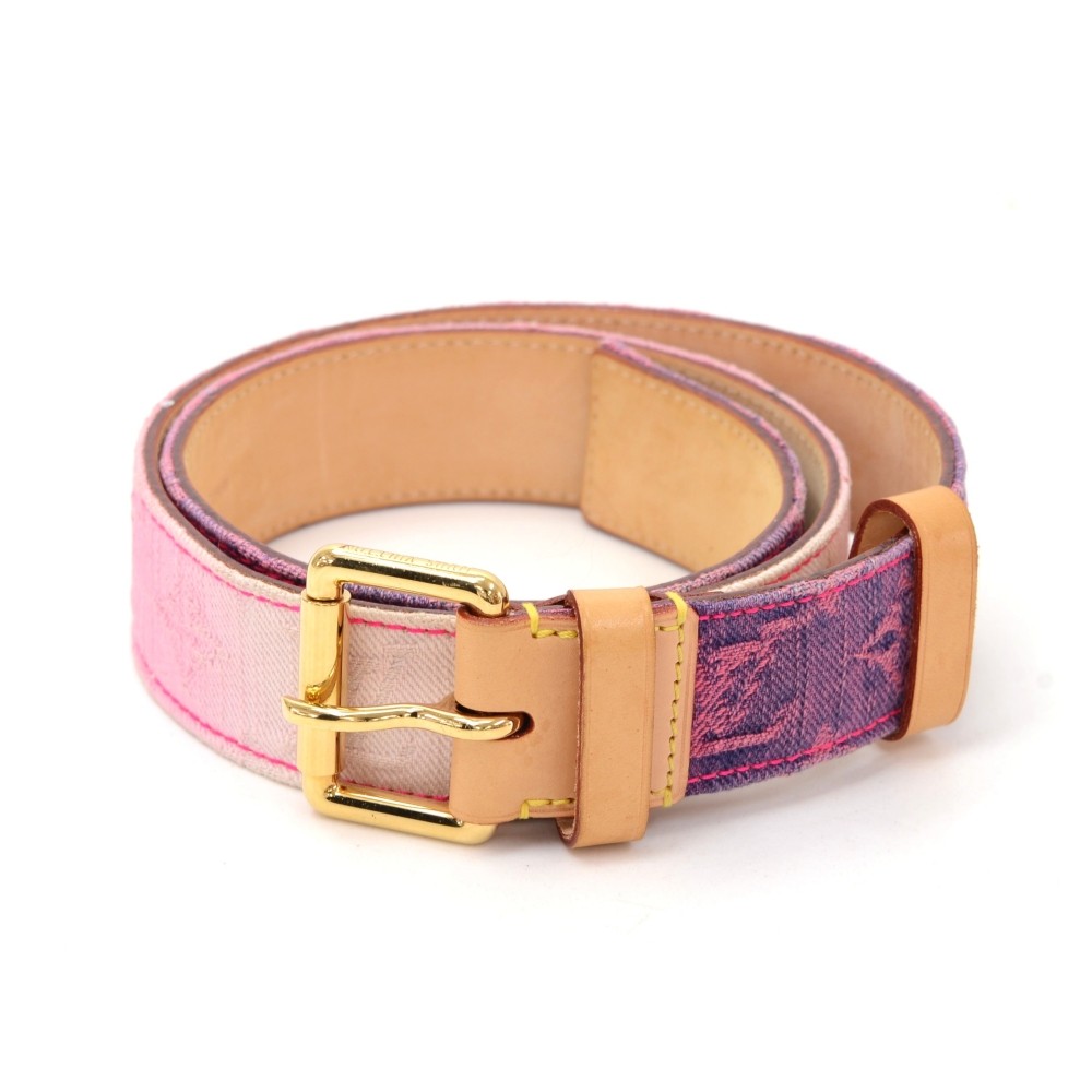 Authenticated used Louis Vuitton Louis Vuitton Belt M6925w Monogram Denim Pink Gold Metal Fittings Leather Women's, Adult Unisex, Size: Length: 95cm /