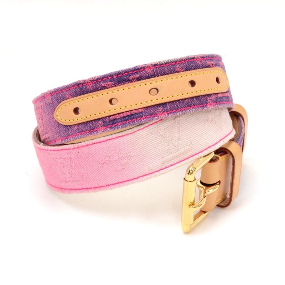 LOUIS VUITTON Louis Vuitton Belt M6925W Monogram Denim Pink Gold Metal  Fittings Leather Women's
