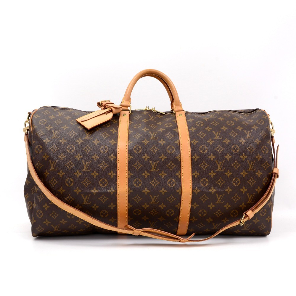 Louis Vuitton Keepall 60 travel bag in brown monogram canvas and natural  leather