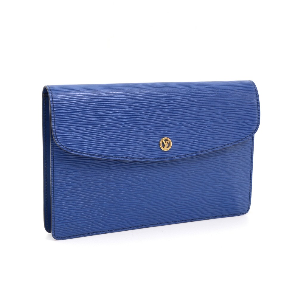 Louis+Vuitton+Montagne+Clutch+Blue+Epi+Leather for sale online