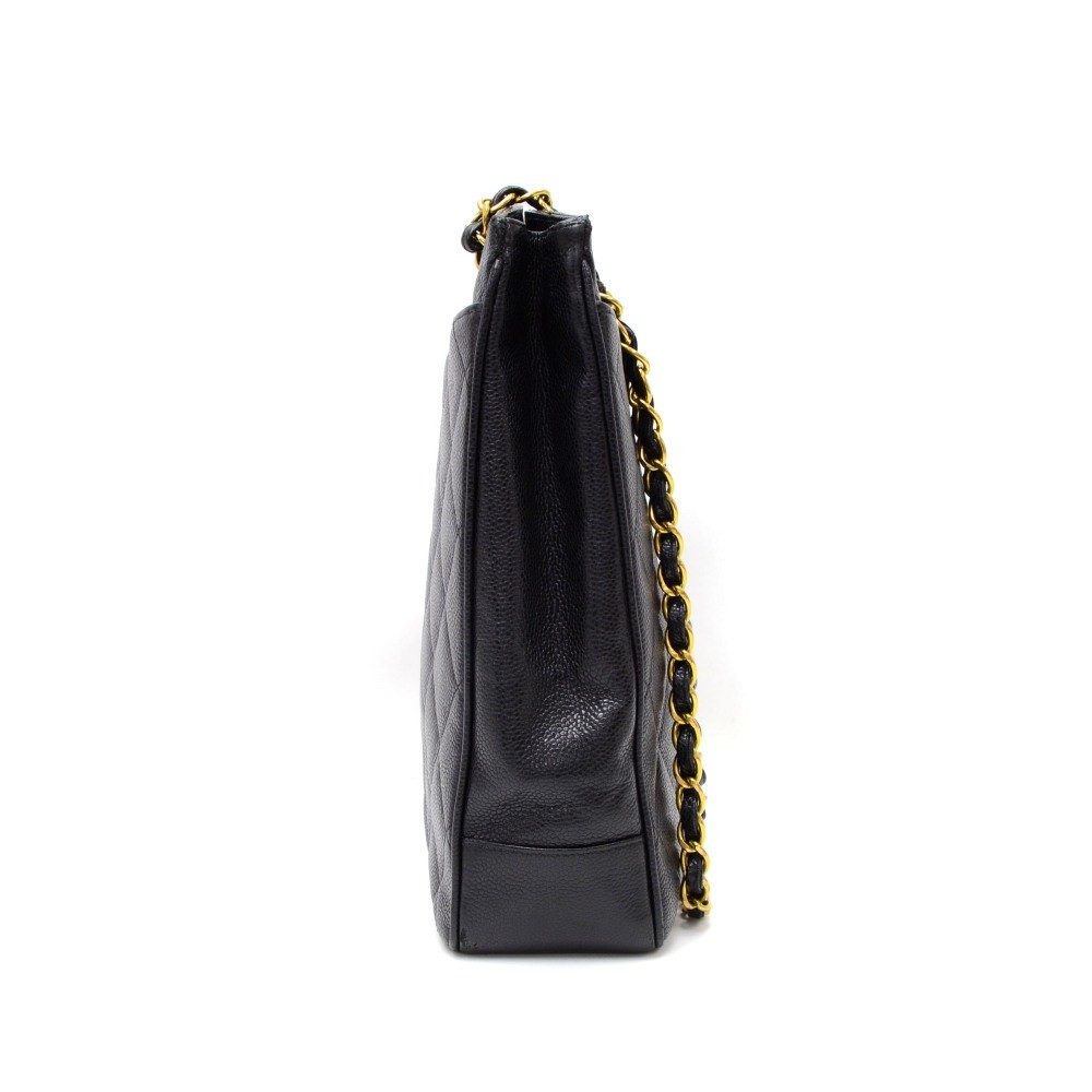 Chanel Vintage Chanel Black Quilted Caviar Leather Tote Shoulder Bag