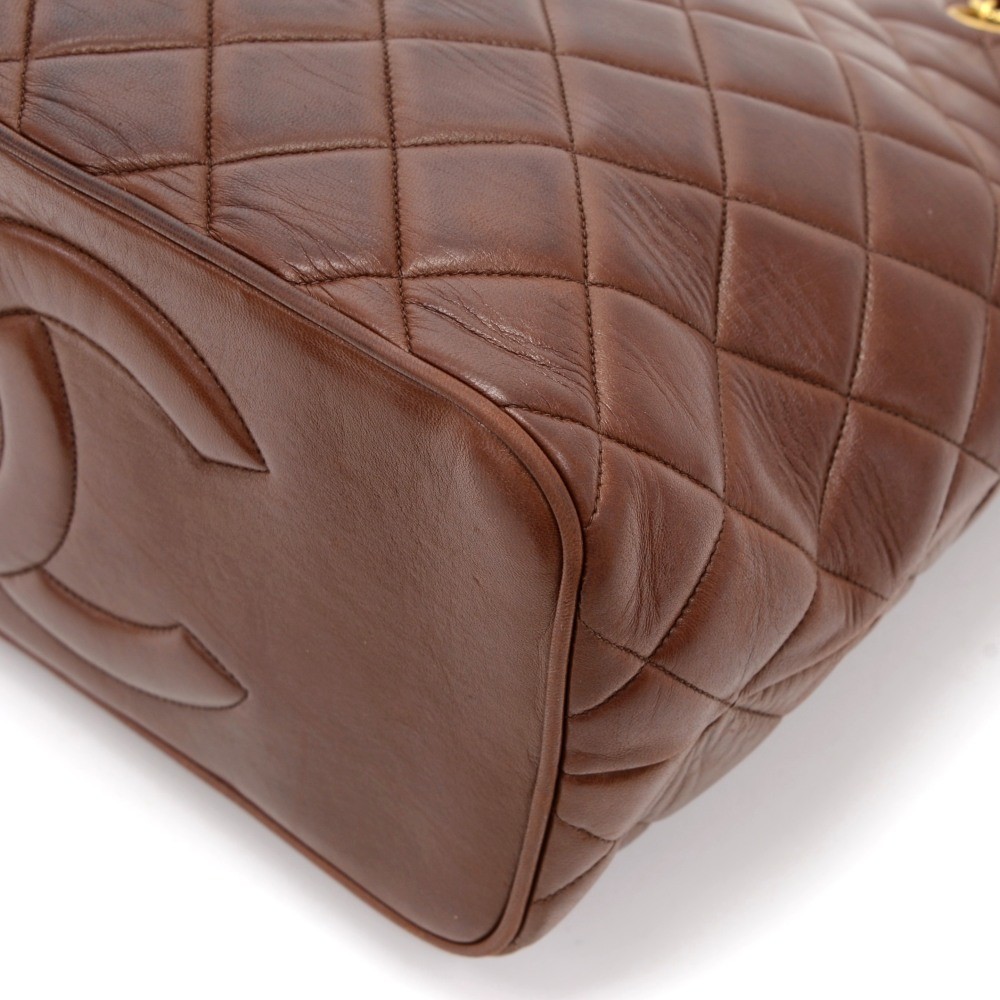 Chanel Vintage Chanel Dark Brown Quilted Leather Tote Shoulder Bag