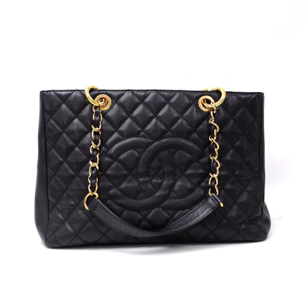 Chanel Chanel GST Black Quilted Caviar Leather Large Grand Shopping