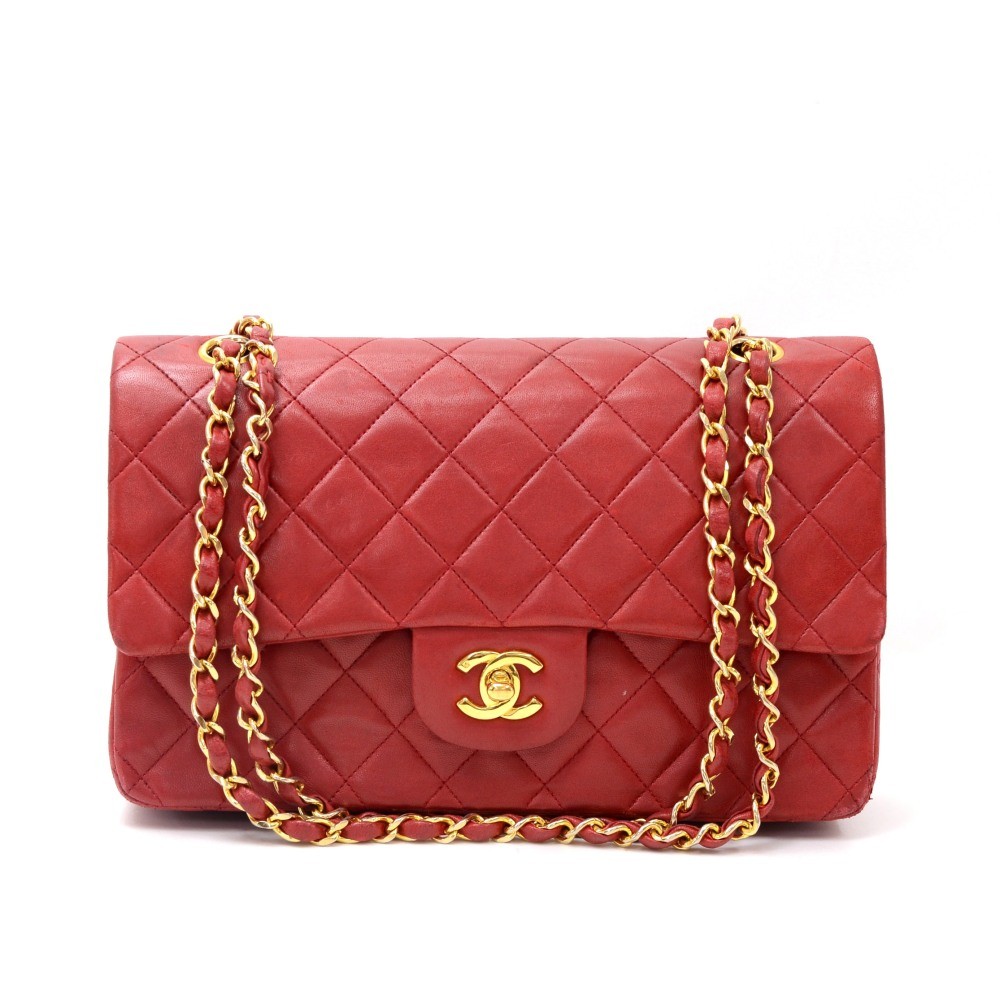 Authentic Chanel Vintage Red Quilted Timeless Classic 2.55 Shoulder Bag 25  cm 