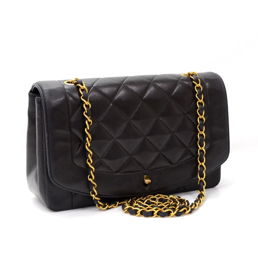 Chanel Vintage Chanel 10 Diana Classic Black Quilted Leather