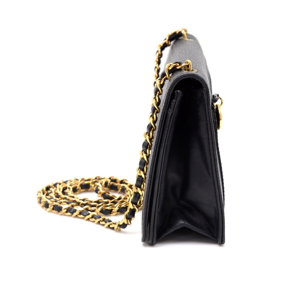 Chanel Gusset Flap Caviar Leather Wallet Black