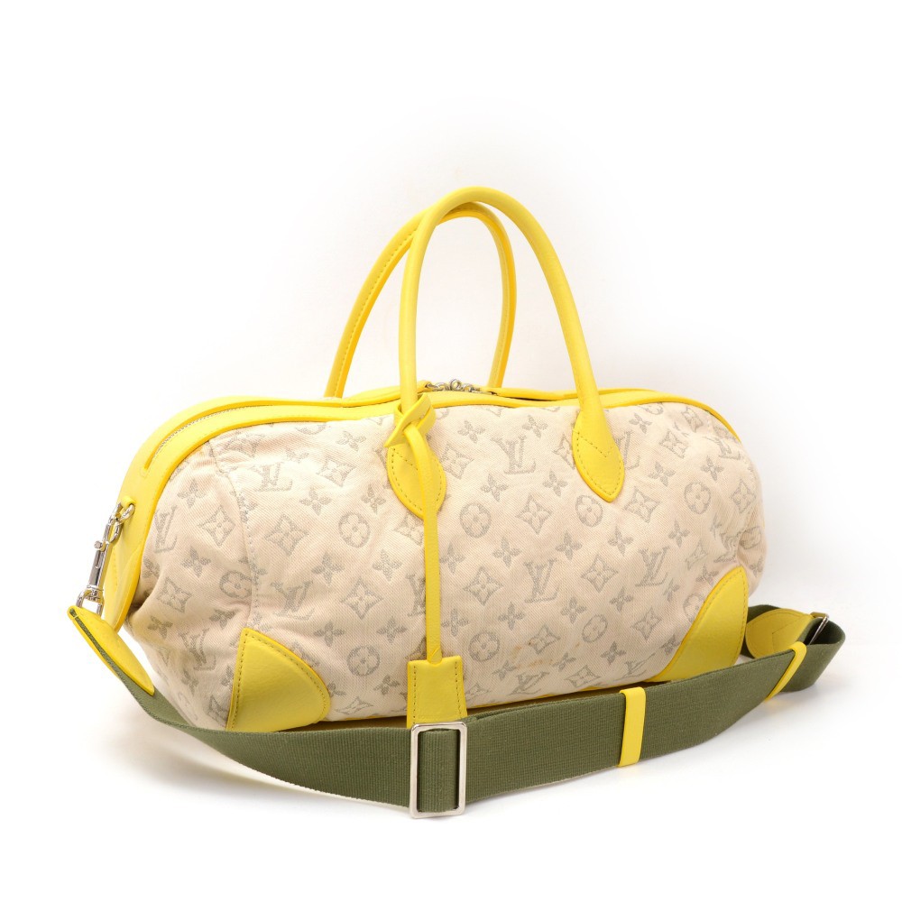 Louis Vuitton Denim Speedy Round PM Yellow Leather 2Way Bag +