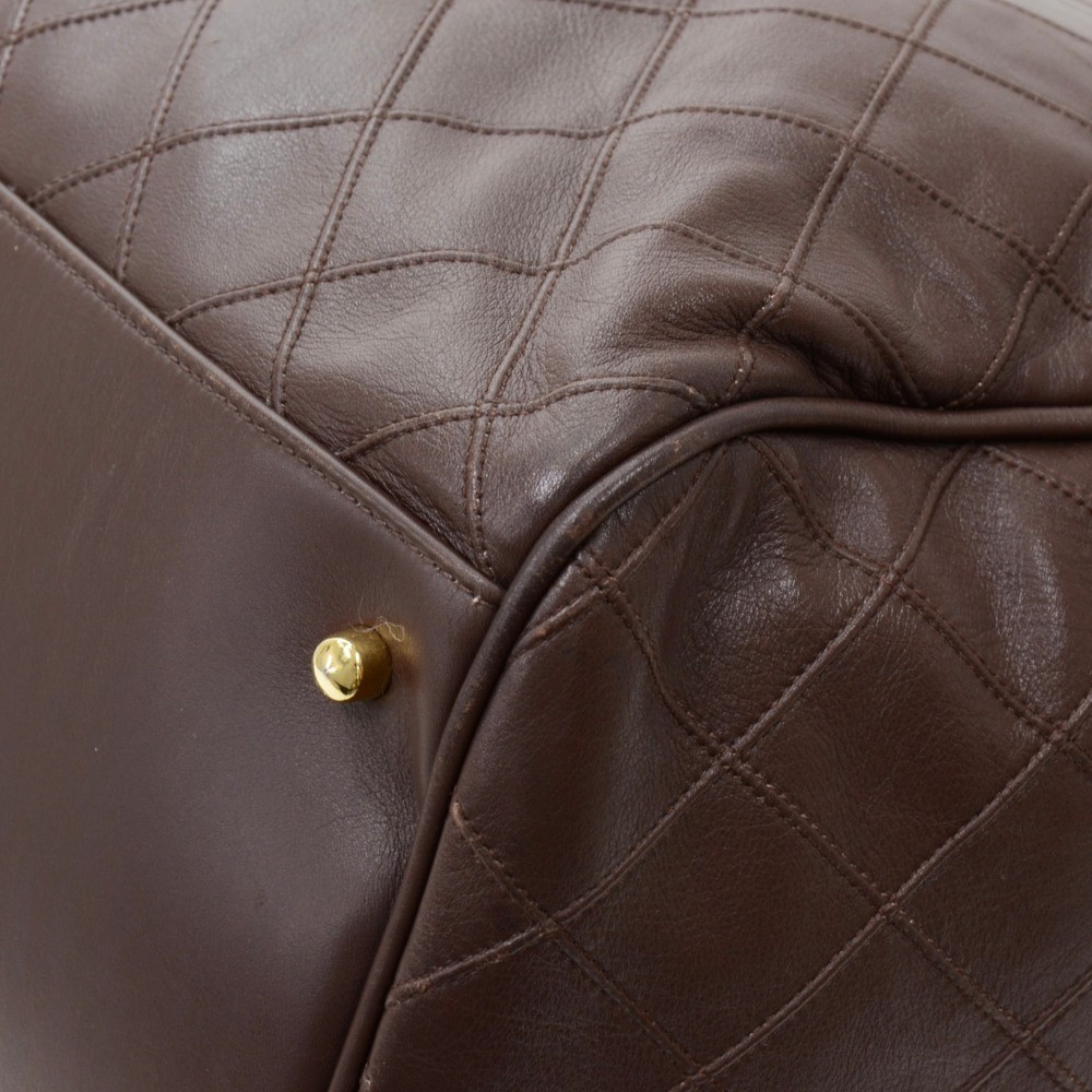 Chanel Vintage Chanel Boston Brown Leather XL Travel Bag + Strap