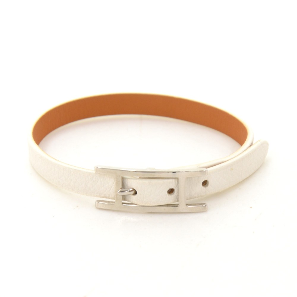Hermes white store leather bracelet