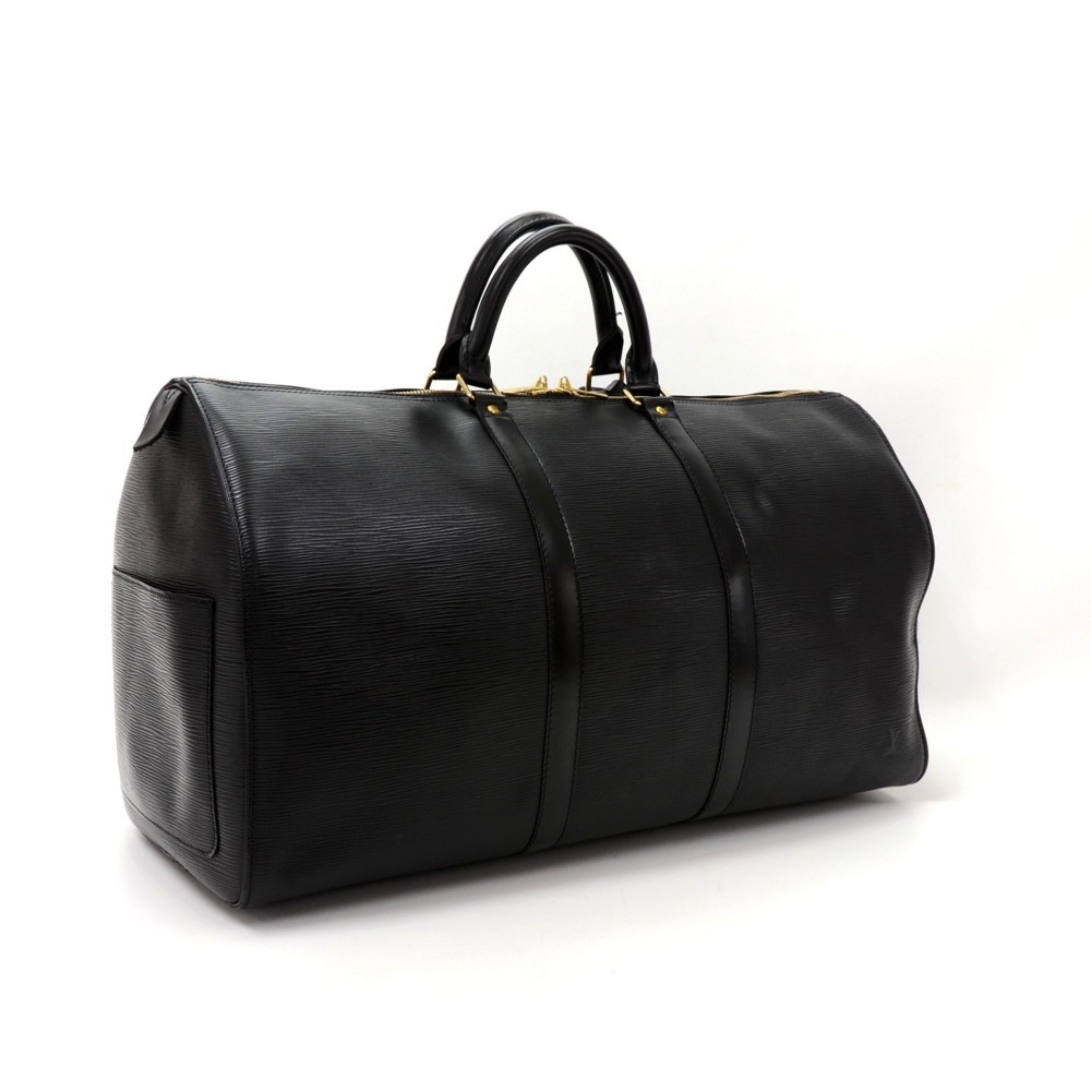 Authentic Louis Vuitton Black Epi Leather Keepall 55 Travel Duffle Bag –  Paris Station Shop